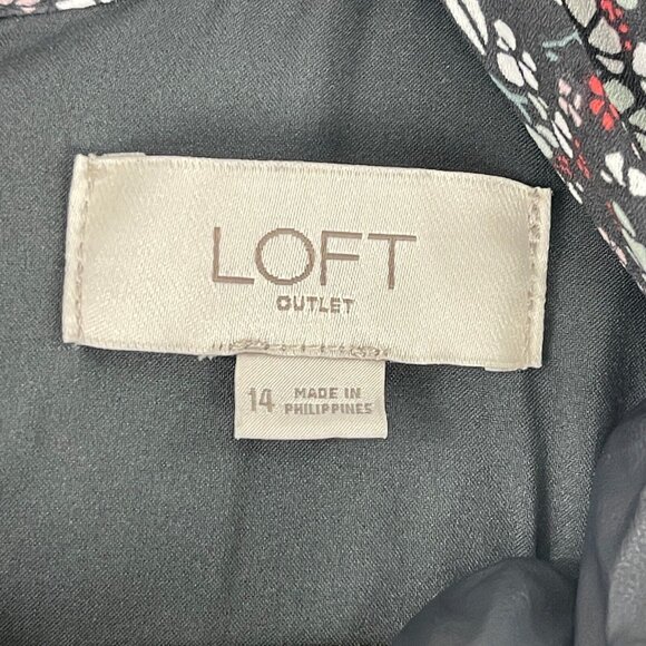 LOFT Outlet Gray Floral Print Tie Neck Dress Womens Sleeveless Chiffon Size 14 - Picture 7 of 10